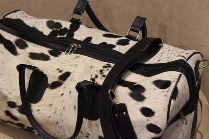 Handmade Cowhide Black White Duffel Bag