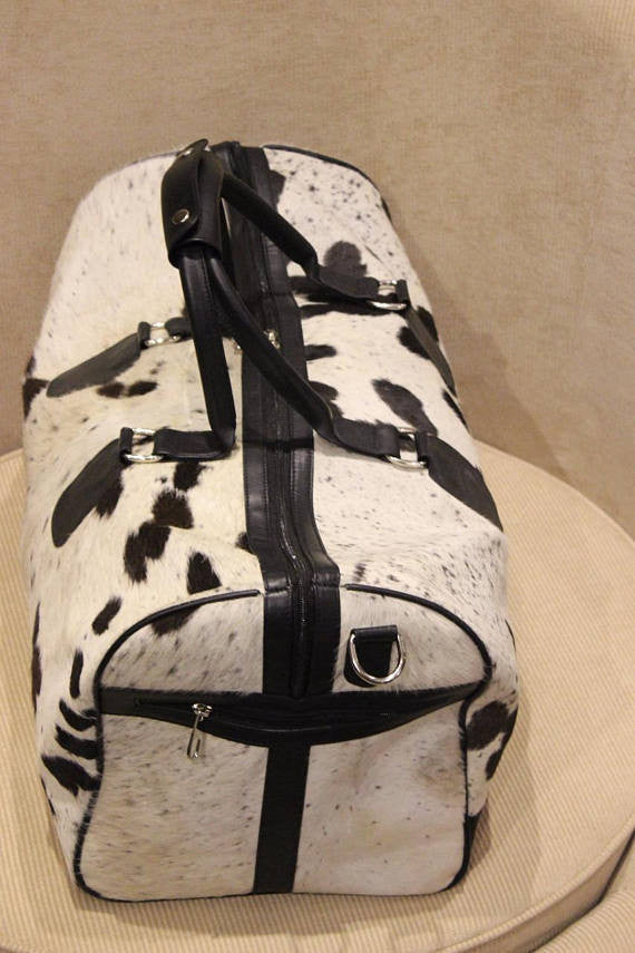 Handmade Cowhide Black White Duffel Bag