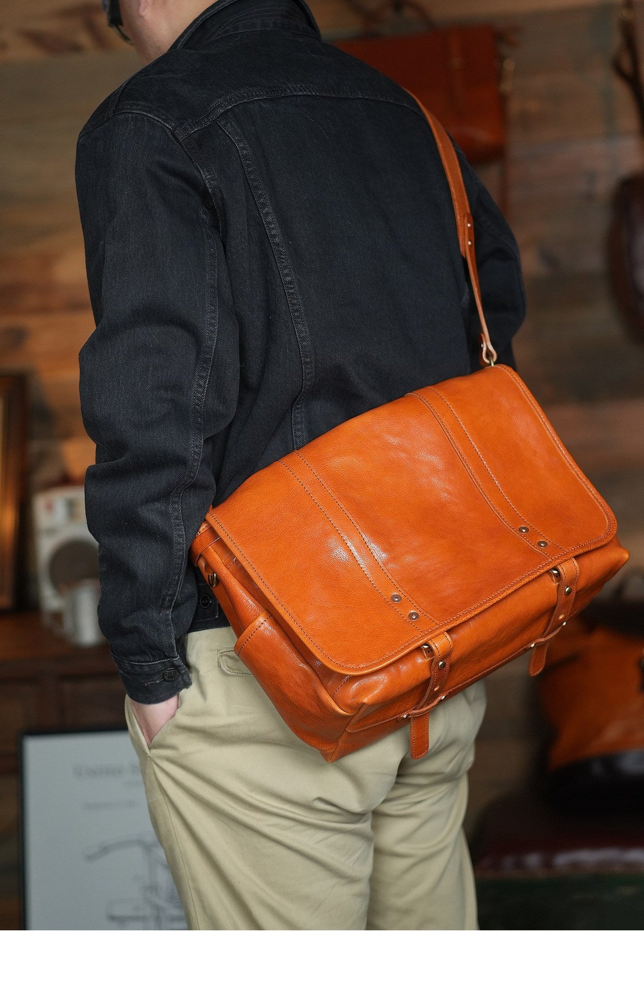 Vintage Full-Grain Cowhide Business Satchel for Men