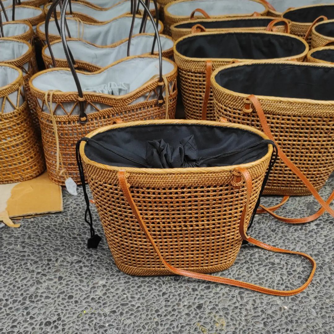 Large Handwoven Rattan Tote Purse For Summer Beach