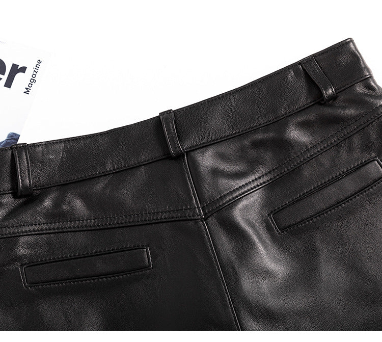 Women High Rise Leather Shorts Slimming Straight Leg Fit