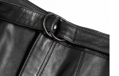 High Waist Sheepskin Leather Midi Skirt Structured