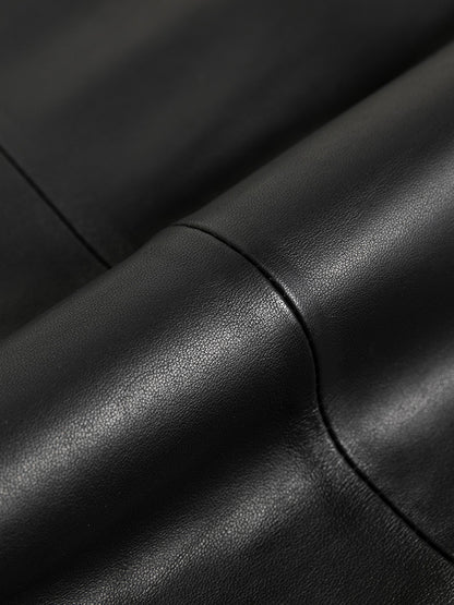 High Waist Sheepskin Leather Midi Skirt Structured