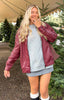Women's Burgundy Oversized Leather Jacket Loose Fit Zip Bomber
