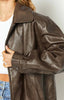 Women's Brown Oversized Faux Leather Jacket Loose Fit
