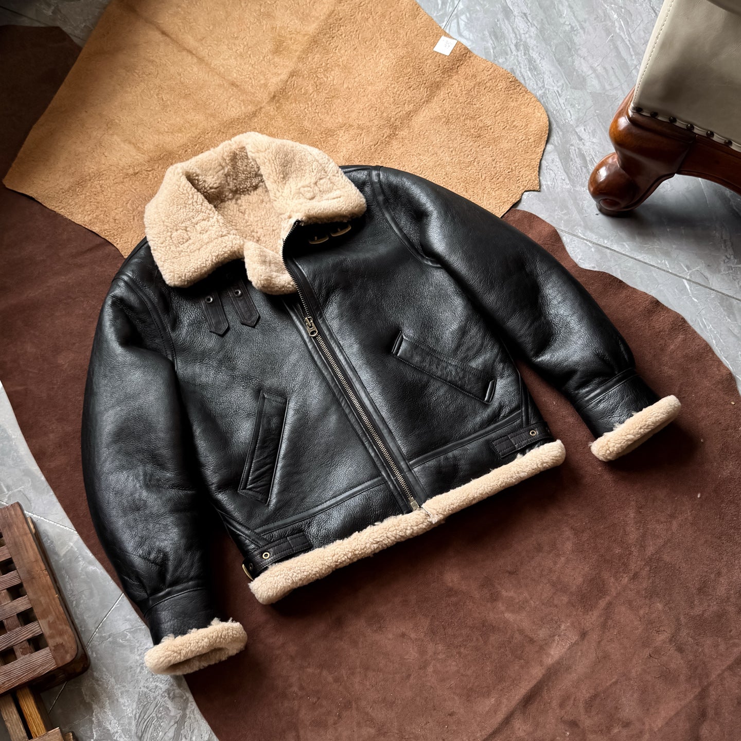 Men black b3 shearling leather aviator