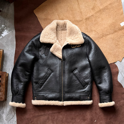 Men black b3 shearling leather aviator