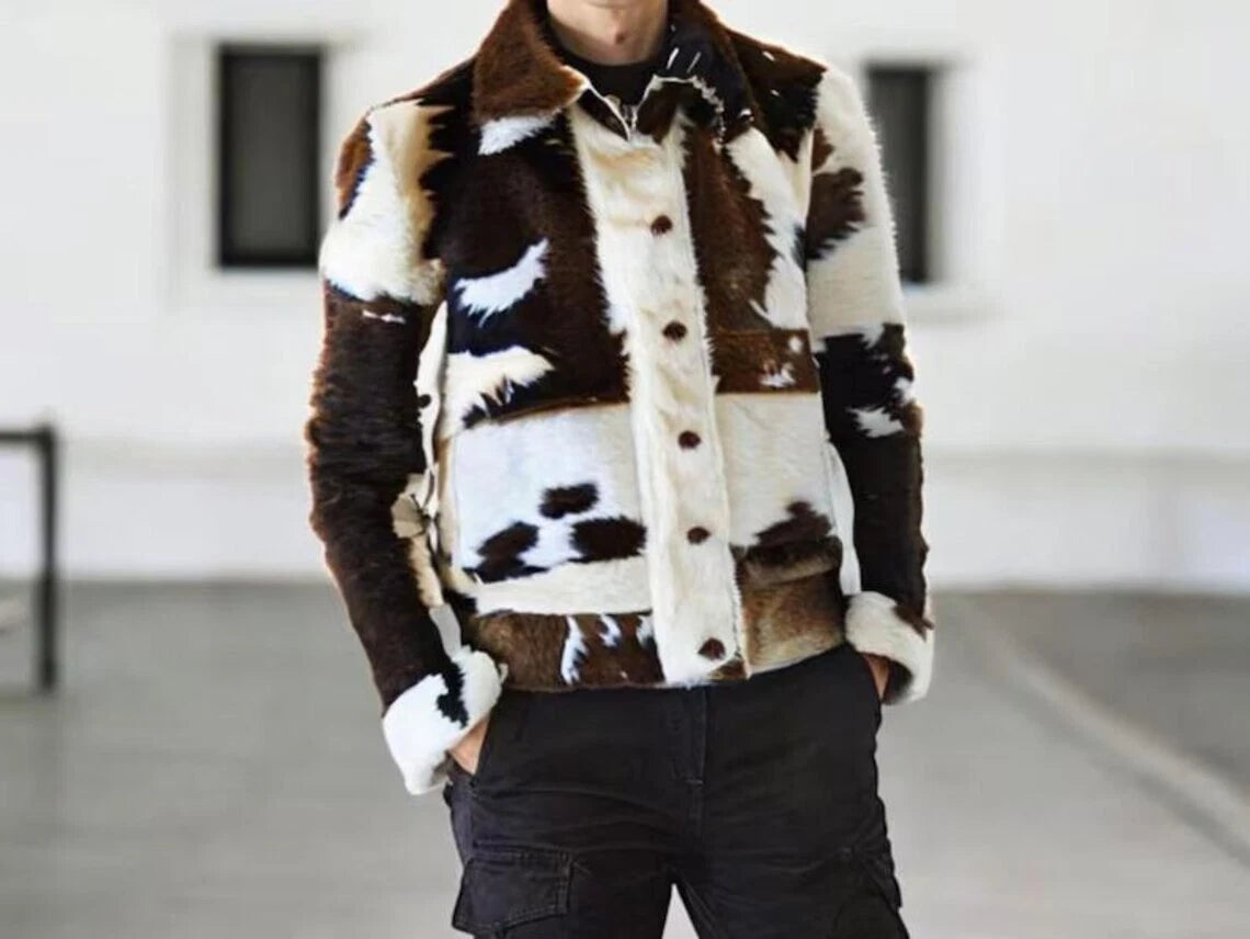 Cowhide Jackets Brown White Hair-On Western Coat