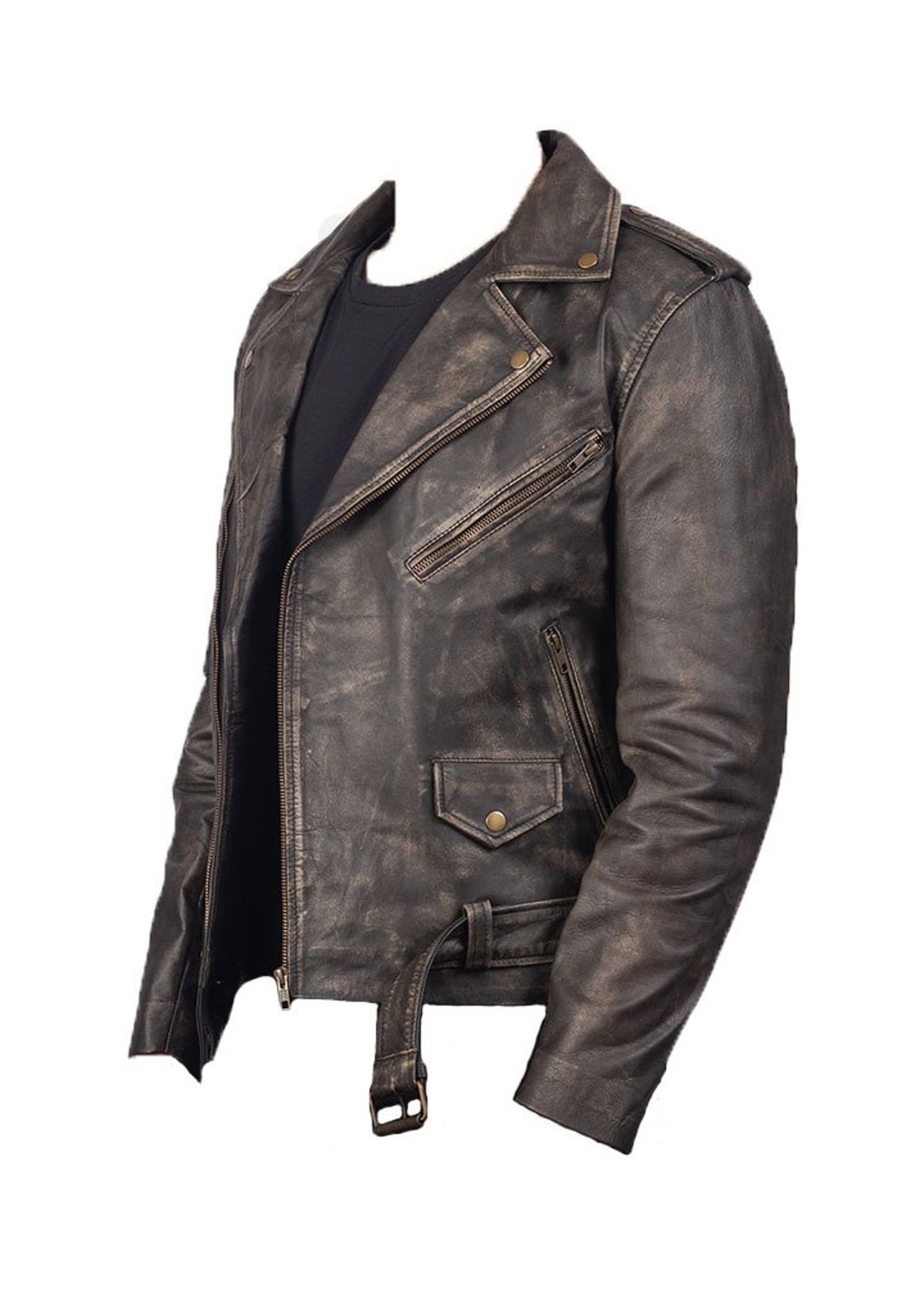 Men’s moto jacket leather style in distressed finish, this bomber motorcycle jacket blends classic biker bomber form with modern everyday use