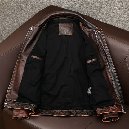 Distressed brown moto leather jacket vintage biker