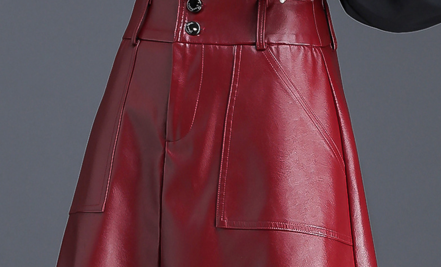 High Waist Faux Leather Midi Skirt A Line Women's