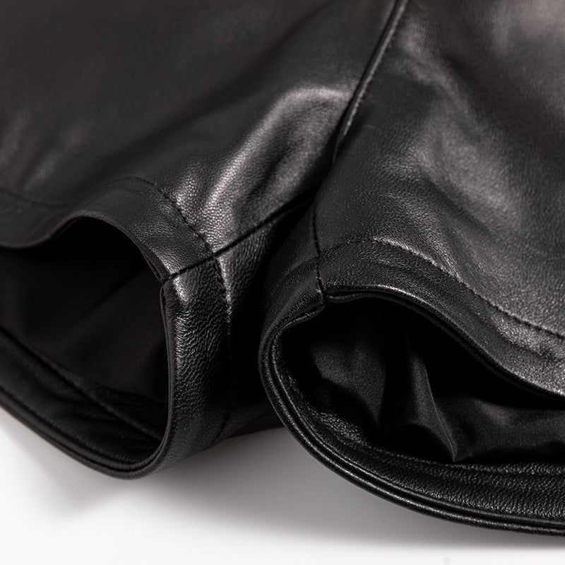 Women High Rise Leather Shorts Slimming Straight Leg Fit