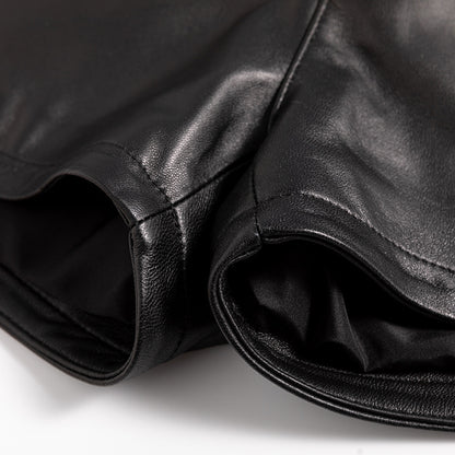Women High Rise Leather Shorts Slimming Straight Leg Fit