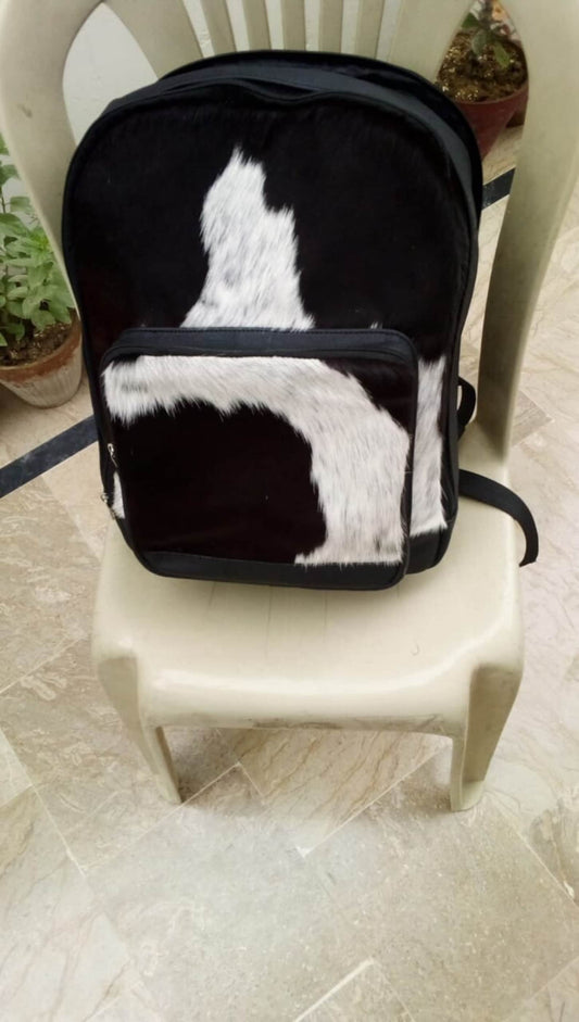 Mini Cowhide Backpack Black White Compact Leather Bag