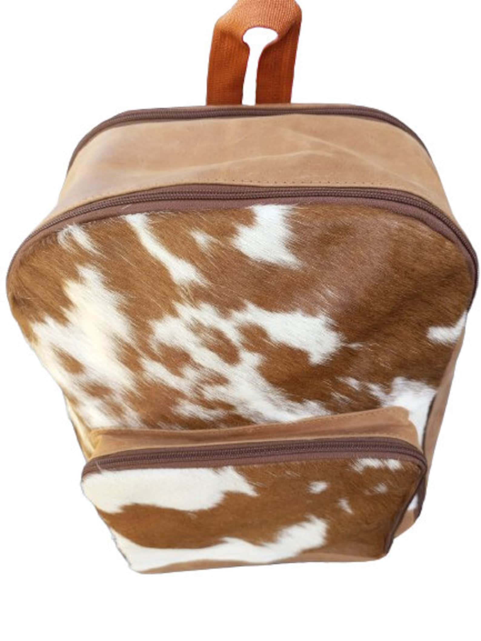 Mini Cowhide Backpack Brown White Leather Purse Bag