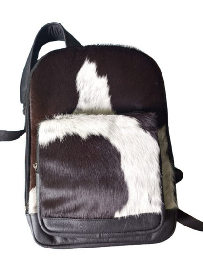 Mini Cowhide Backpack Black White Compact Leather Bag