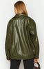 Olive Green Faux Leather Jacket Women Relaxed Zip Front