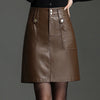 Women High Waist Faux Leather Mini Skirt With Pockets