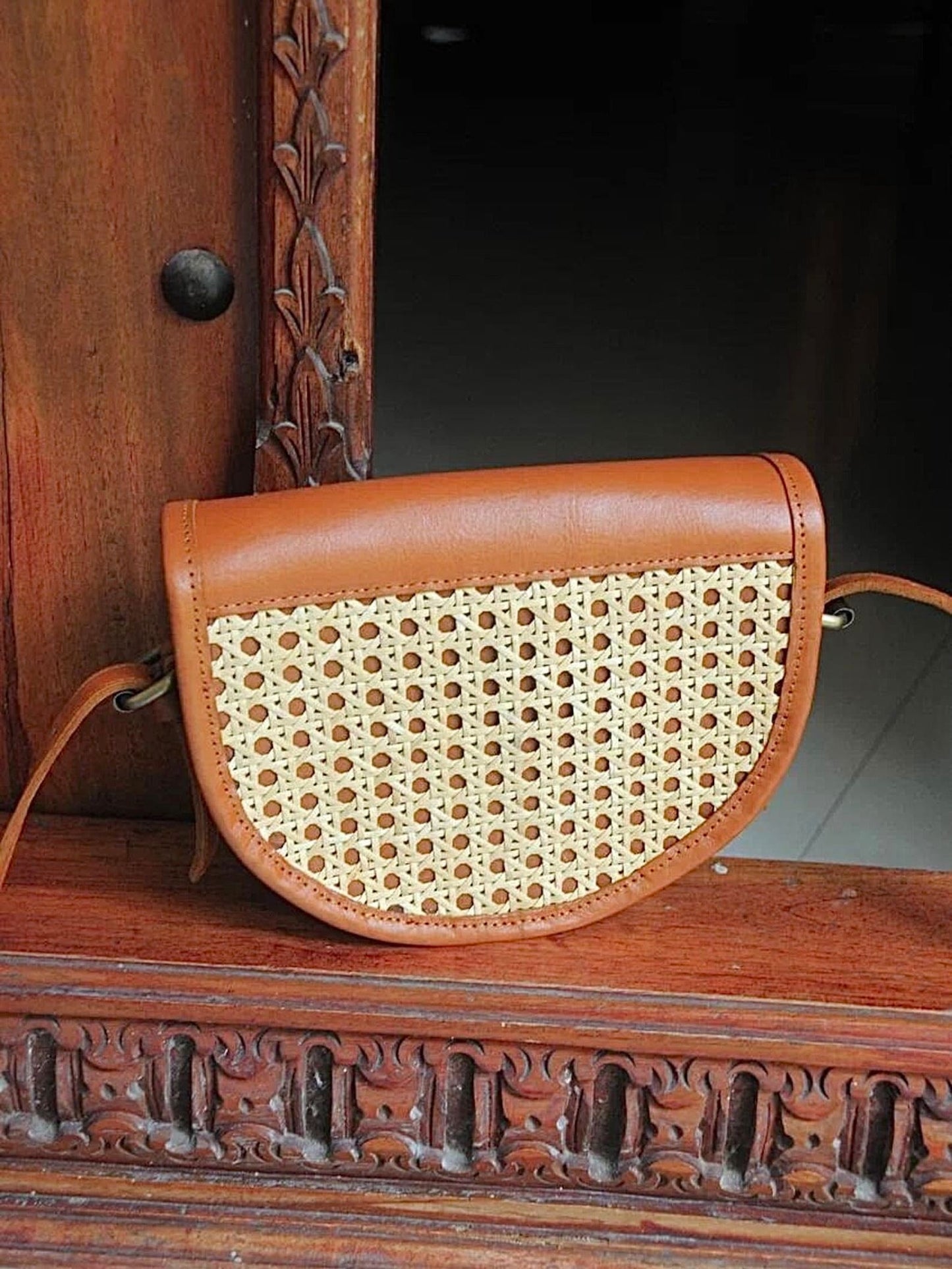 Rattan Leather Crossbody Bag