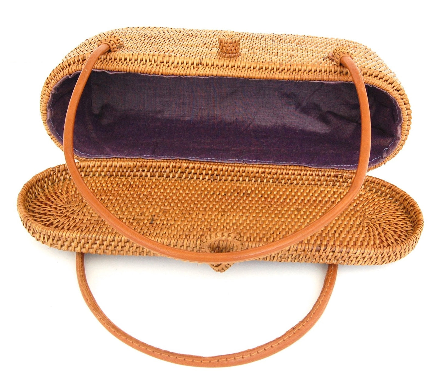 Oval Rattan Handbag with Leather Straps