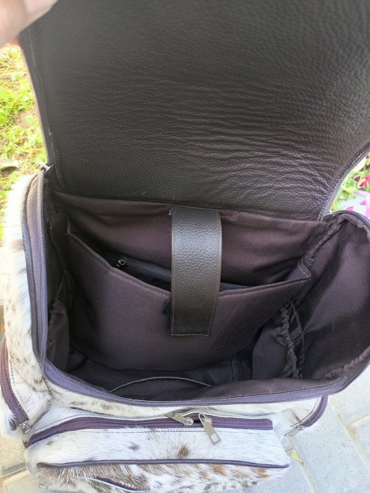 Speckled Cowhide Travel Backpack Hair On Leather Bag