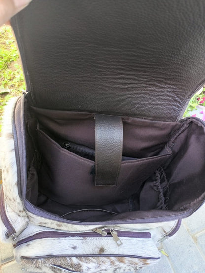 Speckled Cowhide Travel Backpack Hair On Leather Bag
