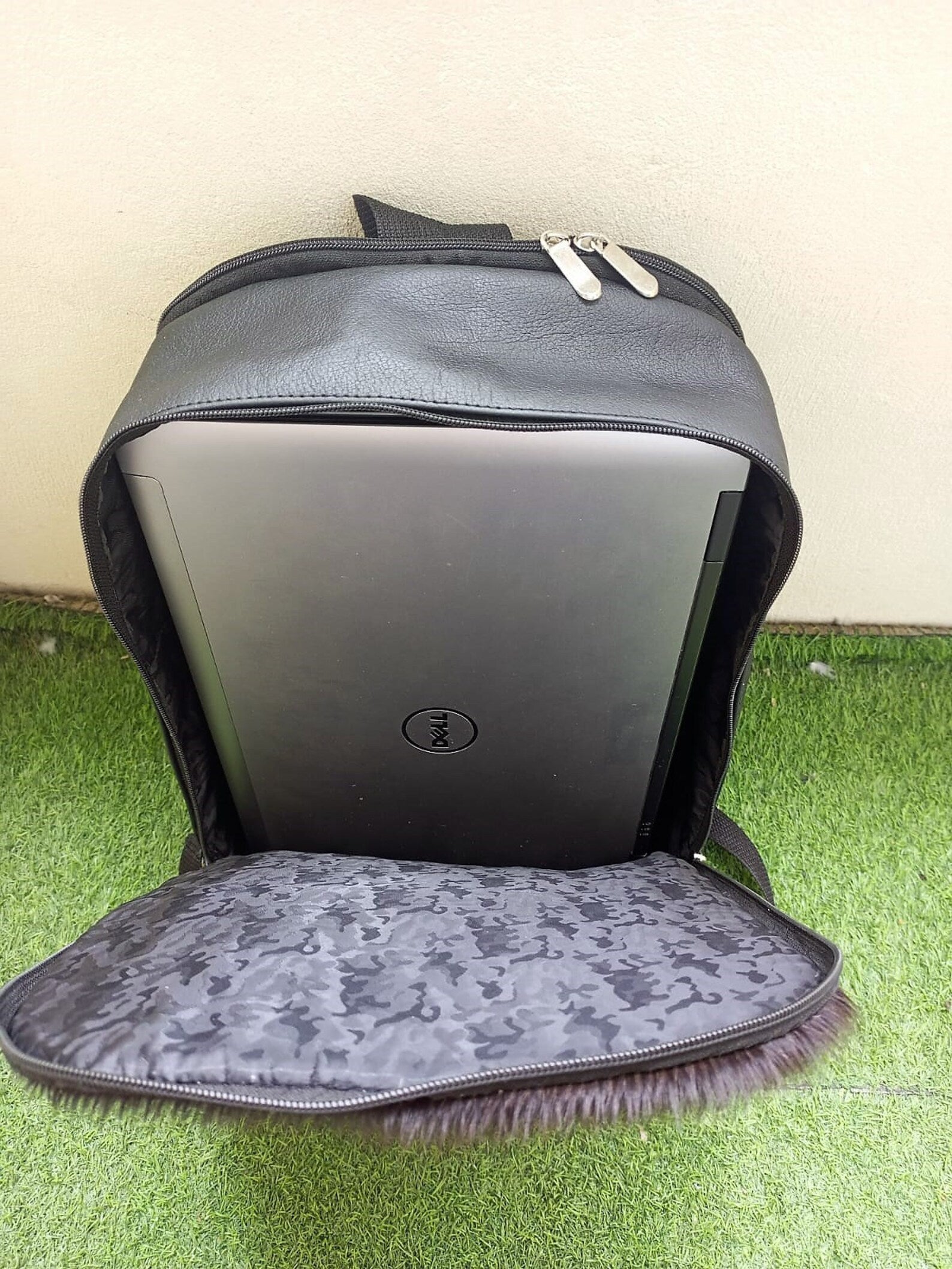 Mini Cowhide Backpack Black White Compact Leather Bag