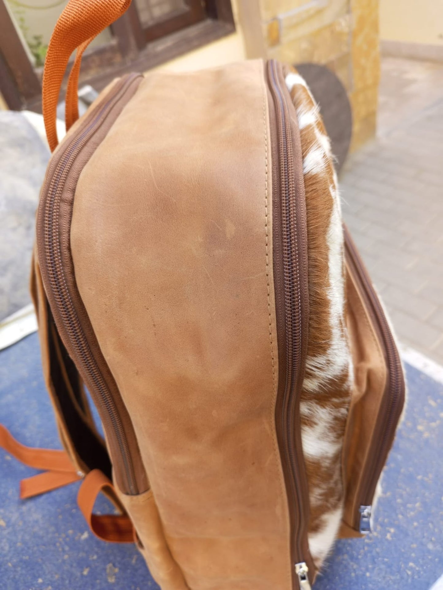 Mini Cowhide Backpack Brown White Leather Purse Bag