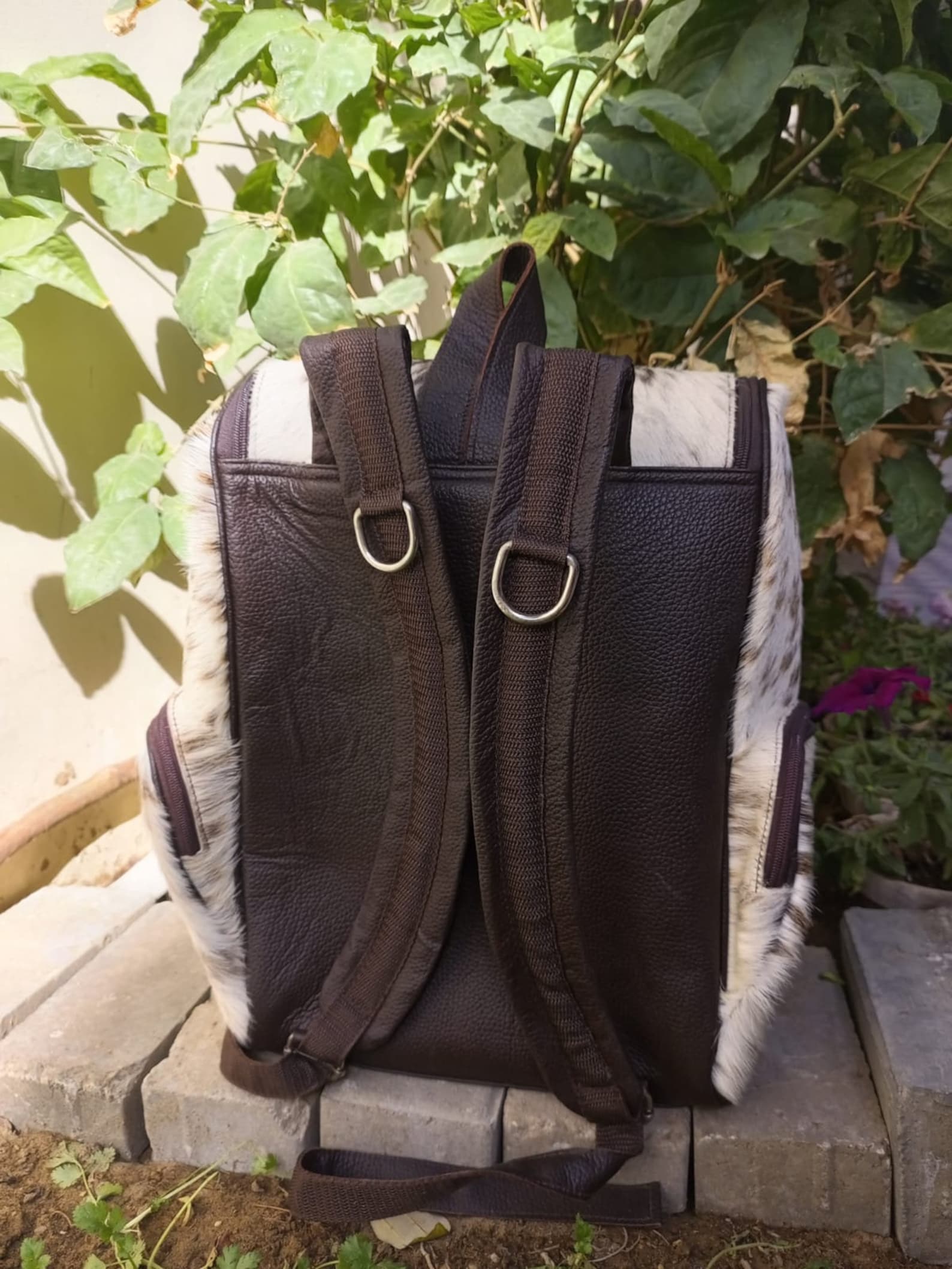 Speckled Cowhide Travel Backpack Hair On Leather Bag