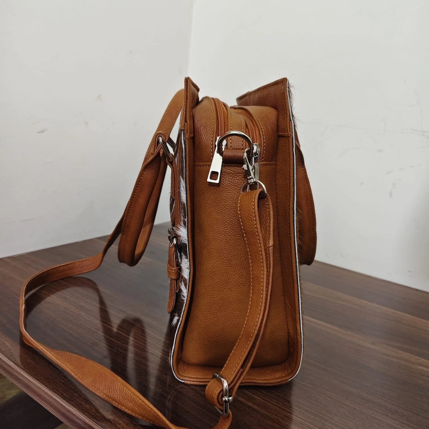 Cowhide leather tote shoulder bag