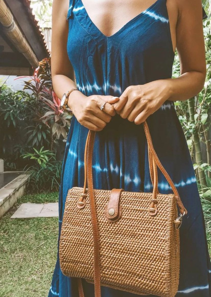 womens rattan beach bag