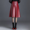 High Waist Faux Leather Midi Skirt A Line Women's