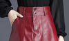 High Waist Faux Leather Midi Skirt A Line Women's