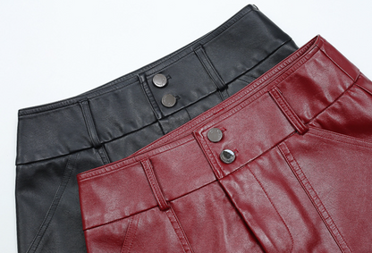 High Waist Faux Leather Midi Skirt A Line Women's