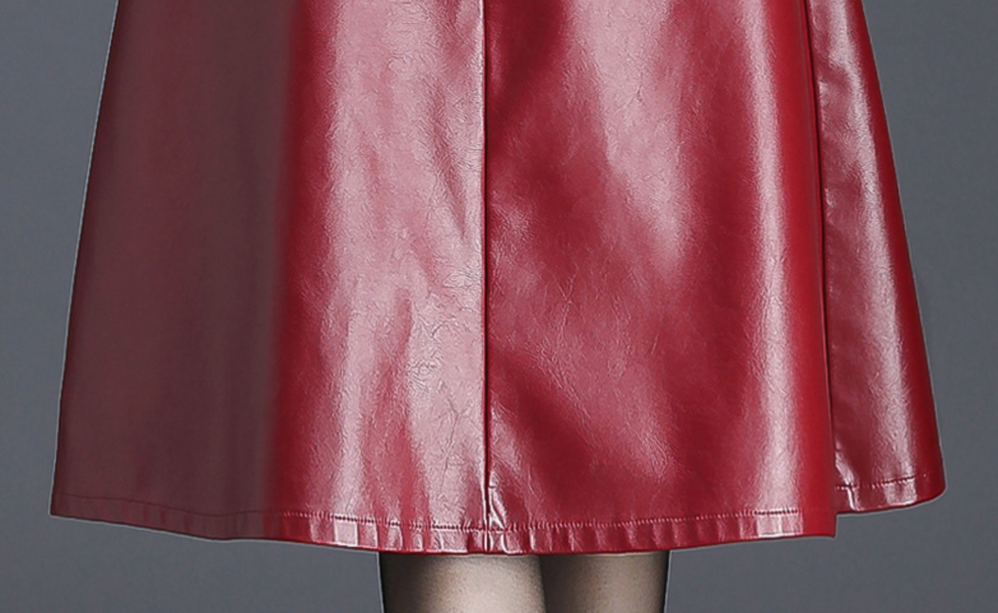 High Waist Faux Leather Midi Skirt A Line Women's