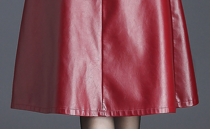 High Waist Faux Leather Midi Skirt A Line Women's