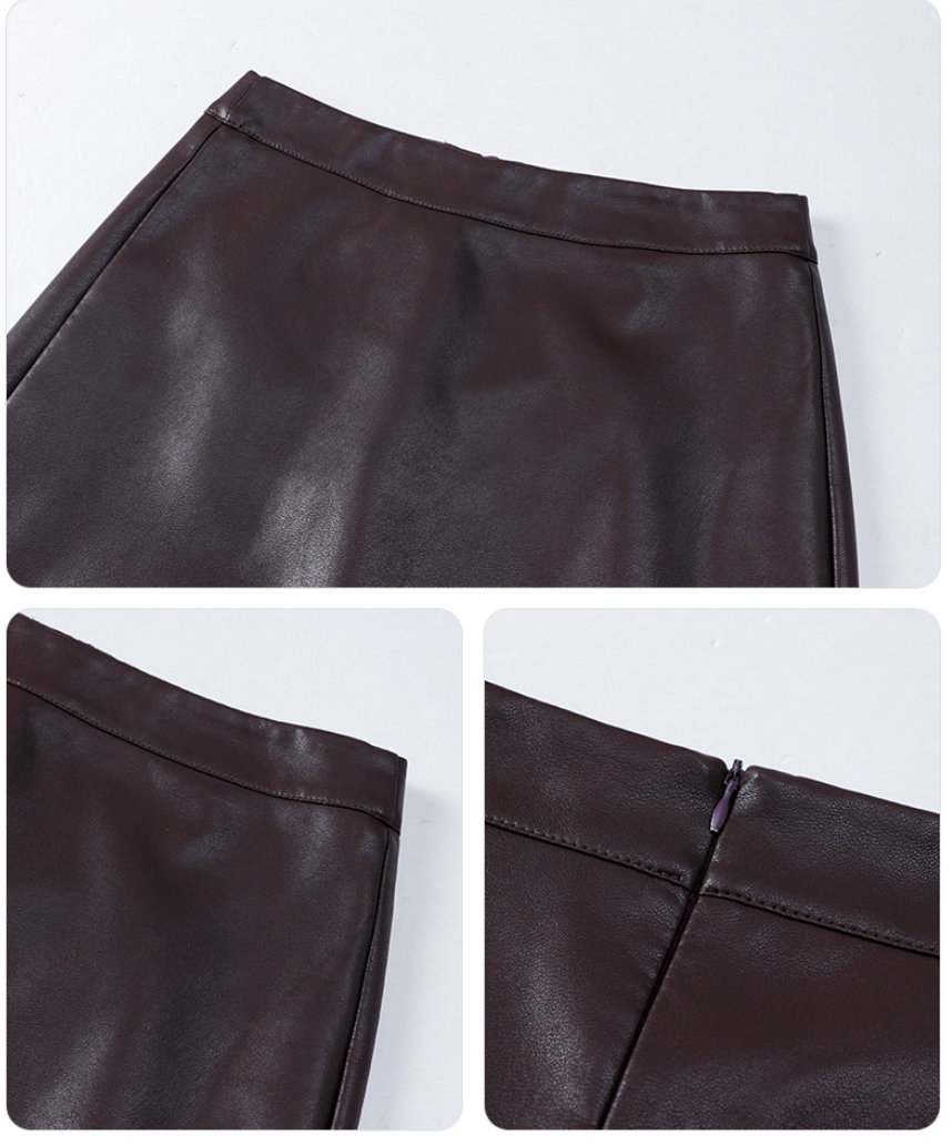 Long Leather Skirt Slim Fit PU Leather Midi Skirt