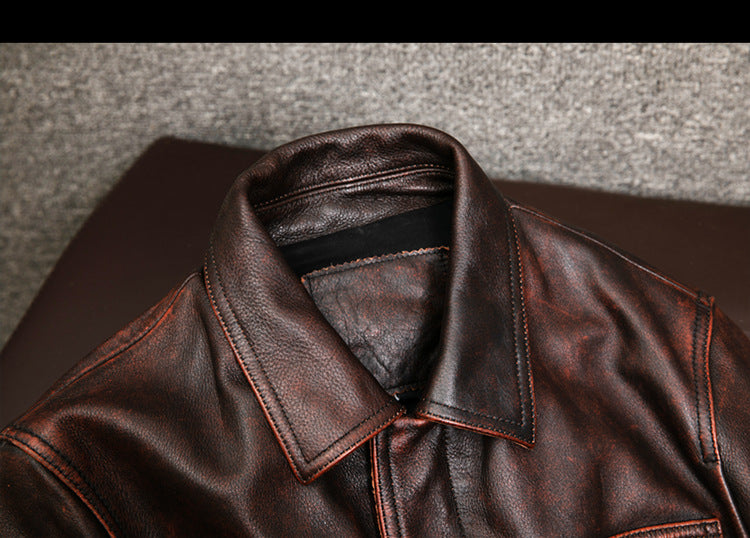 Distressed brown moto leather jacket vintage biker