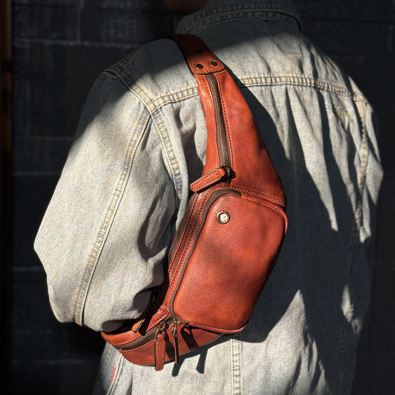 Retro Vegetable Genuine Leather Chest Bag