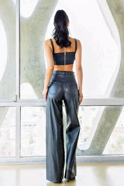 wide leg leather pants women