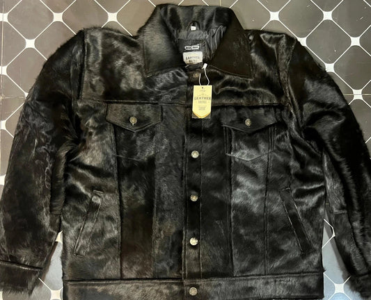 Men black hair-on cowhide jacket