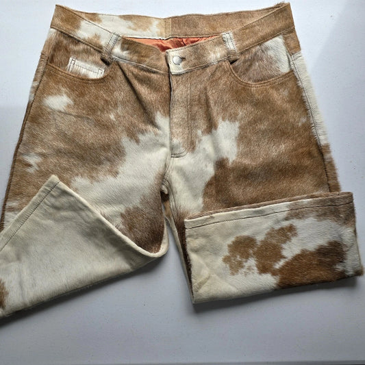 Cowhide cow print leather shorts men