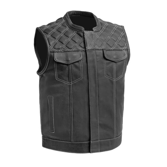 Motorcycle Black Leather Vest for Men