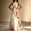Women's floral halter maxi dress with open back