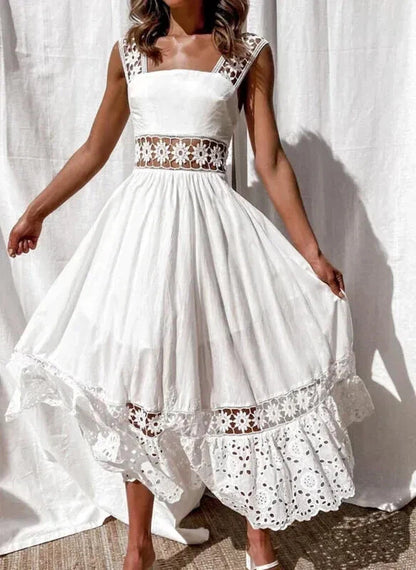 Women's lace maxi dress with eyelet