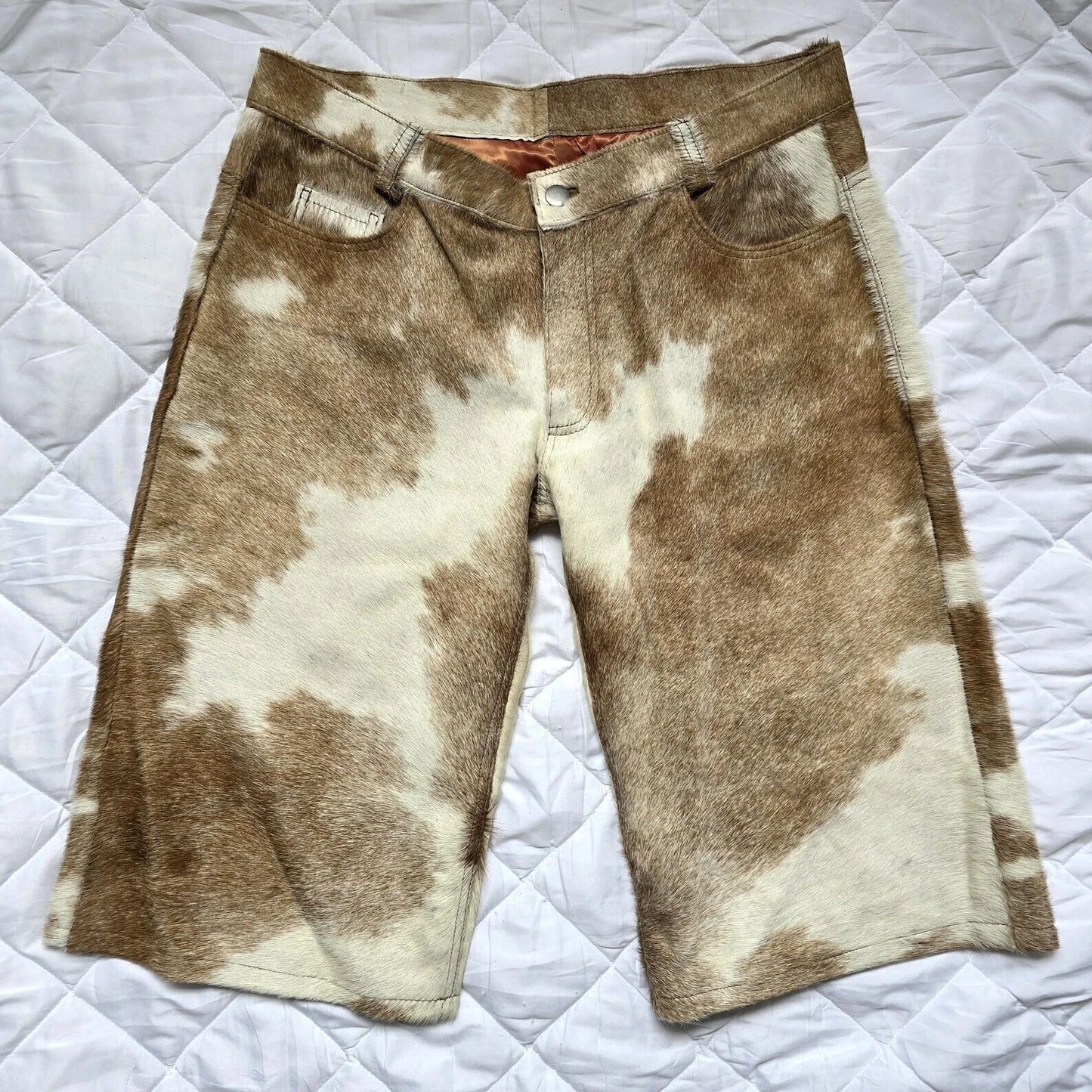 Cowhide cow print leather shorts men