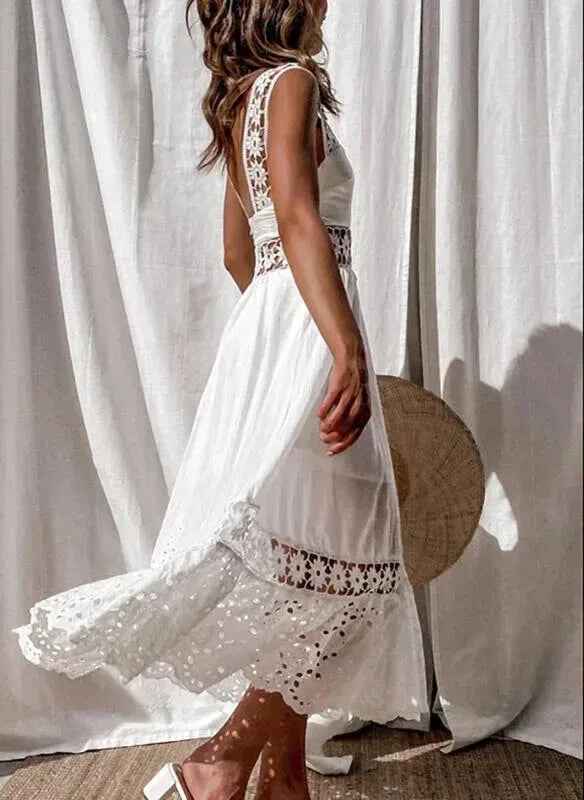 Women's lace maxi dress with eyelet