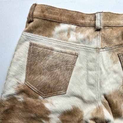 Cowhide cow print leather shorts men