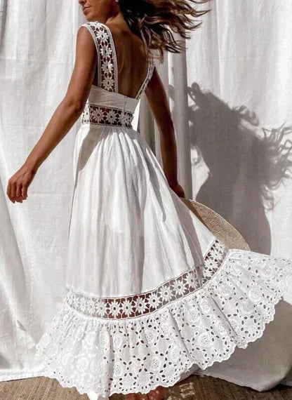 Women's lace maxi dress with eyelet