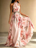 Women's floral halter maxi dress with open back